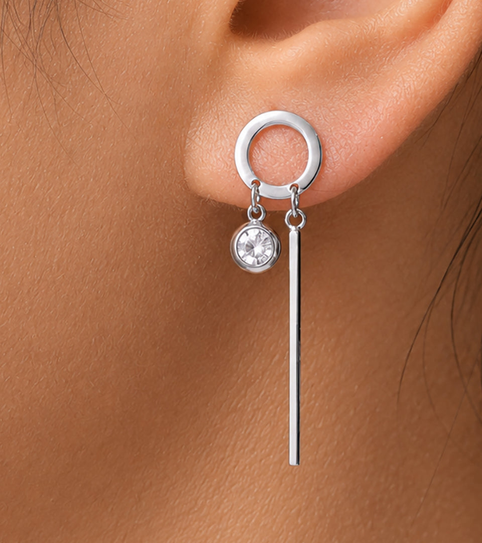 925 Sterling Silver CZ Dangle Earring, Circle Dangle Earring, Dangle Earring, Cirle CZ Dangle Earring, Dangle Earring, Bezel Setting Earring, Geometric Dangle Earring