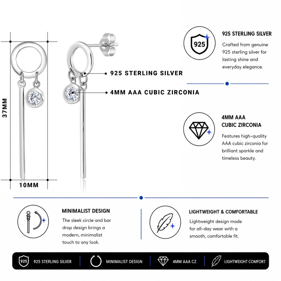 925 Sterling Silver CZ Dangle Earring, Circle Dangle Earring, Dangle Earring, Cirle CZ Dangle Earring, Dangle Earring, Bezel Setting Earring, Geometric Dangle Earring