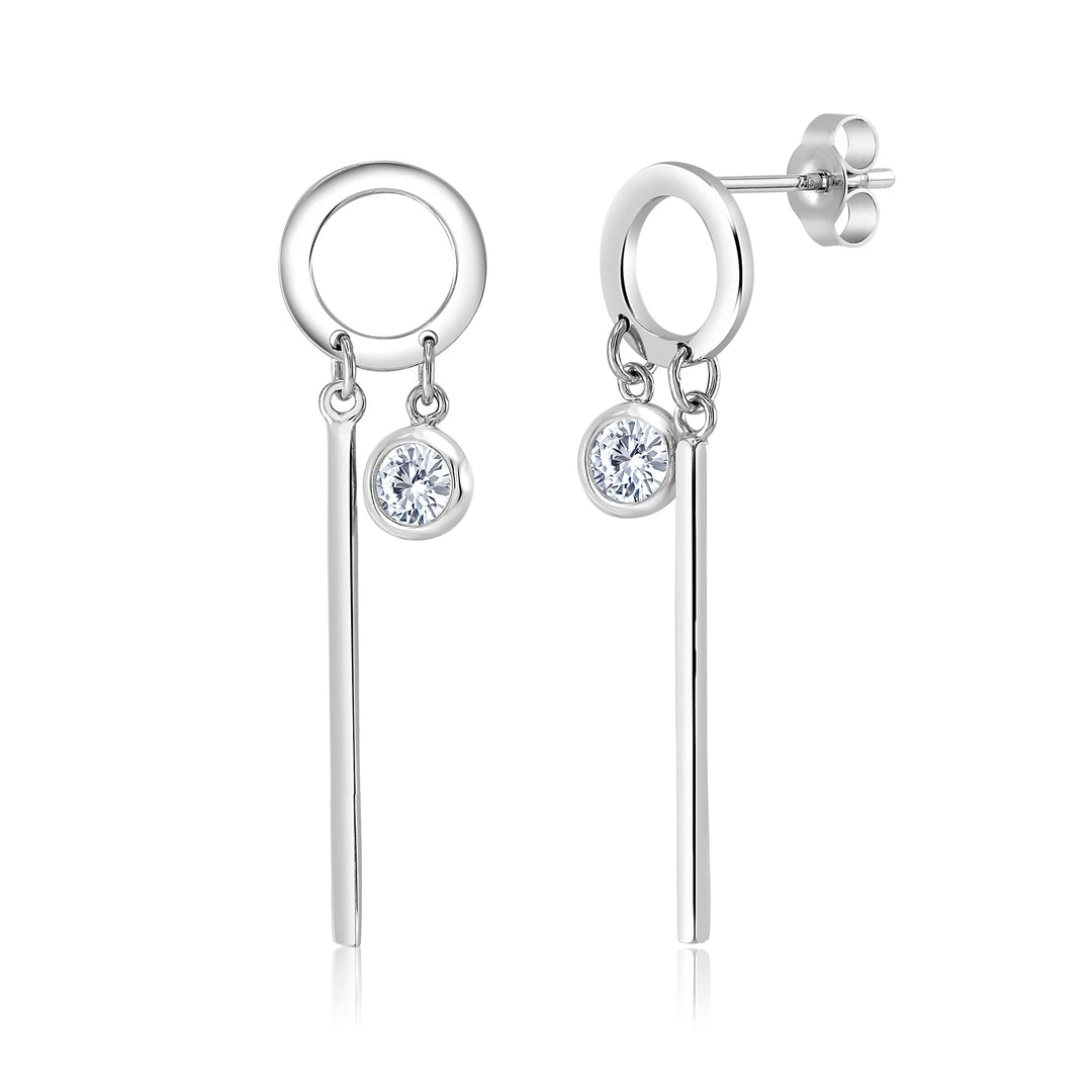 925 Sterling Silver CZ Dangle Earring, Circle Dangle Earring, Dangle Earring, Cirle CZ Dangle Earring, Dangle Earring, Bezel Setting Earring, Geometric Dangle Earring