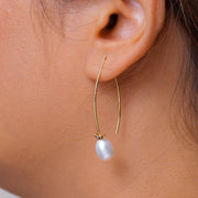 925 Sterling Silver 18k Gold Plated White Pearl Earring, Pearl Dangles, White Pearl Drops, Long Pearl Earrings, Sterling Silver, Gold Plated Silver Pearl Earrings