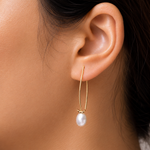 Load image into Gallery viewer, 925 Sterling Silver 18k Gold Plated White Pearl Earring, Pearl Dangles, White Pearl Drops, Long Pearl Earrings, Sterling Silver, Gold Plated Silver Pearl Earrings
