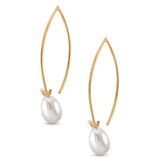 Load image into Gallery viewer, 925 Sterling Silver 18k Gold Plated White Pearl Earring, Pearl Dangles, White Pearl Drops, Long Pearl Earrings, Sterling Silver, Gold Plated Silver Pearl Earrings
