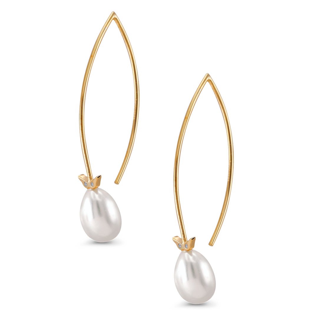 925 Sterling Silver 18k Gold Plated White Pearl Earring, Pearl Dangles, White Pearl Drops, Long Pearl Earrings, Sterling Silver, Gold Plated Silver Pearl Earrings