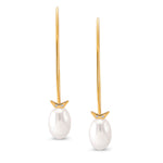 Load image into Gallery viewer, 925 Sterling Silver 18k Gold Plated White Pearl Earring, Pearl Dangles, White Pearl Drops, Long Pearl Earrings, Sterling Silver, Gold Plated Silver Pearl Earrings
