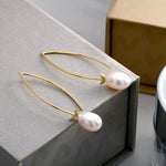 Load image into Gallery viewer, 925 Sterling Silver 18k Gold Plated White Pearl Earring, Pearl Dangles, White Pearl Drops, Long Pearl Earrings, Sterling Silver, Gold Plated Silver Pearl Earrings
