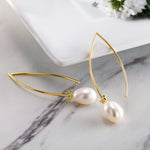 Load image into Gallery viewer, 925 Sterling Silver 18k Gold Plated White Pearl Earring, Pearl Dangles, White Pearl Drops, Long Pearl Earrings, Sterling Silver, Gold Plated Silver Pearl Earrings
