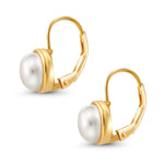 Load image into Gallery viewer, 925 Sterling Silver With Yellow Gold Plated Pearl Bezel Earrings, Pearl Bezel Earrings, Lever Back Earrings, Hypoallergenic Earrings
