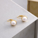Load image into Gallery viewer, 925 Sterling Silver With Yellow Gold Plated Pearl Bezel Earrings, Pearl Bezel Earrings, Lever Back Earrings, Hypoallergenic Earrings
