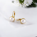 Load image into Gallery viewer, 925 Sterling Silver With Yellow Gold Plated Pearl Bezel Earrings, Pearl Bezel Earrings, Lever Back Earrings, Hypoallergenic Earrings
