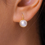 Load image into Gallery viewer, 925 Sterling Silver With Yellow Gold Plated Pearl Bezel Earrings, Pearl Bezel Earrings, Lever Back Earrings, Hypoallergenic Earrings
