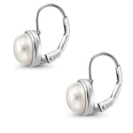 Load image into Gallery viewer, 925 Sterling Silver With Yellow Gold Plated Pearl Bezel Earrings, Pearl Bezel Earrings, Lever Back Earrings, Hypoallergenic Earrings

