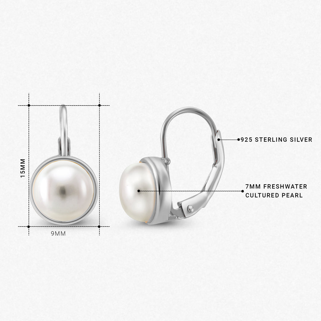 925 Sterling Silver With Yellow Gold Plated Pearl Bezel Earrings, Pearl Bezel Earrings, Lever Back Earrings, Hypoallergenic Earrings