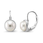 Load image into Gallery viewer, 925 Sterling Silver With Yellow Gold Plated Pearl Bezel Earrings, Pearl Bezel Earrings, Lever Back Earrings, Hypoallergenic Earrings

