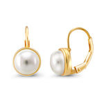 Load image into Gallery viewer, 925 Sterling Silver With Yellow Gold Plated Pearl Bezel Earrings, Pearl Bezel Earrings, Lever Back Earrings, Hypoallergenic Earrings
