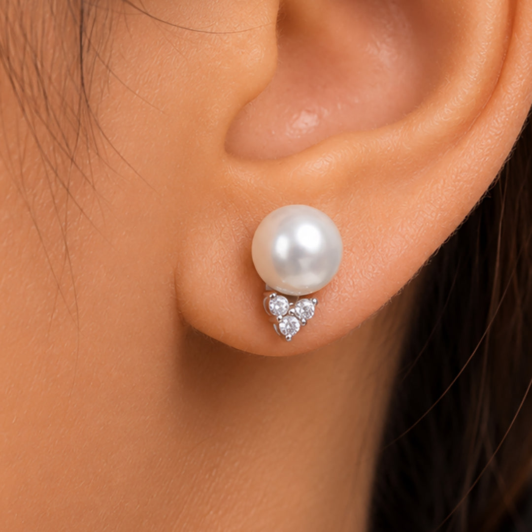 925 Sterling Silver Pearl Studs Earrings, Pearl And Cz Studs Earrings, Silver Studs, Pearl Studs Earrings, Cz Stud Earrings, Wedding Studs