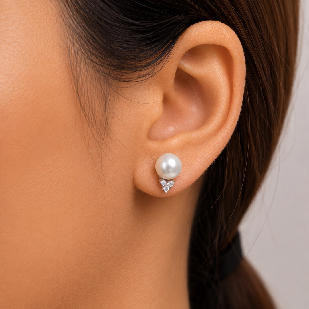 925 Sterling Silver Pearl Studs Earrings, Pearl And Cz Studs Earrings, Silver Studs, Pearl Studs Earrings, Cz Stud Earrings, Wedding Studs