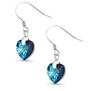 925 Sterling Sliver Blue Crystal Heart Earrings, Bermuda Blue Crystal Earrings, Daily wear Earrings