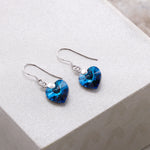 Load image into Gallery viewer, 925 Sterling Sliver Blue Crystal Heart Earrings, Bermuda Blue Crystal Earrings, Daily wear Earrings
