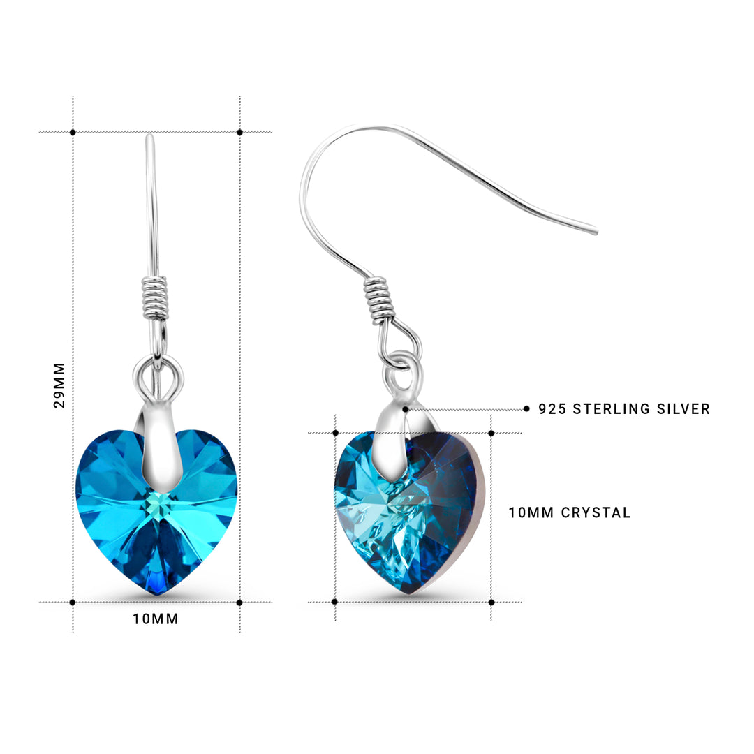 925 Sterling Sliver Blue Crystal Heart Earrings, Bermuda Blue Crystal Earrings, Daily wear Earrings