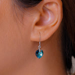 Load image into Gallery viewer, 925 Sterling Sliver Blue Crystal Heart Earrings, Bermuda Blue Crystal Earrings, Daily wear Earrings
