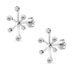 Load image into Gallery viewer, 925 Sterling Silver Pearl And CZ Earrings, Silver Pearl Studs, Pearl Jewelry, June Birthstone Jewelry, Hypoallergenic Stud Earrings
