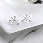 Load image into Gallery viewer, 925 Sterling Silver Pearl And CZ Earrings, Silver Pearl Studs, Pearl Jewelry, June Birthstone Jewelry, Hypoallergenic Stud Earrings
