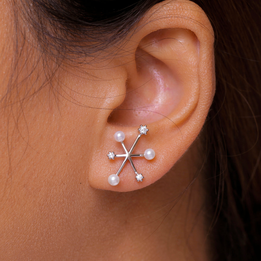 925 Sterling Silver Pearl And CZ Earrings, Silver Pearl Studs, Pearl Jewelry, June Birthstone Jewelry, Hypoallergenic Stud Earrings