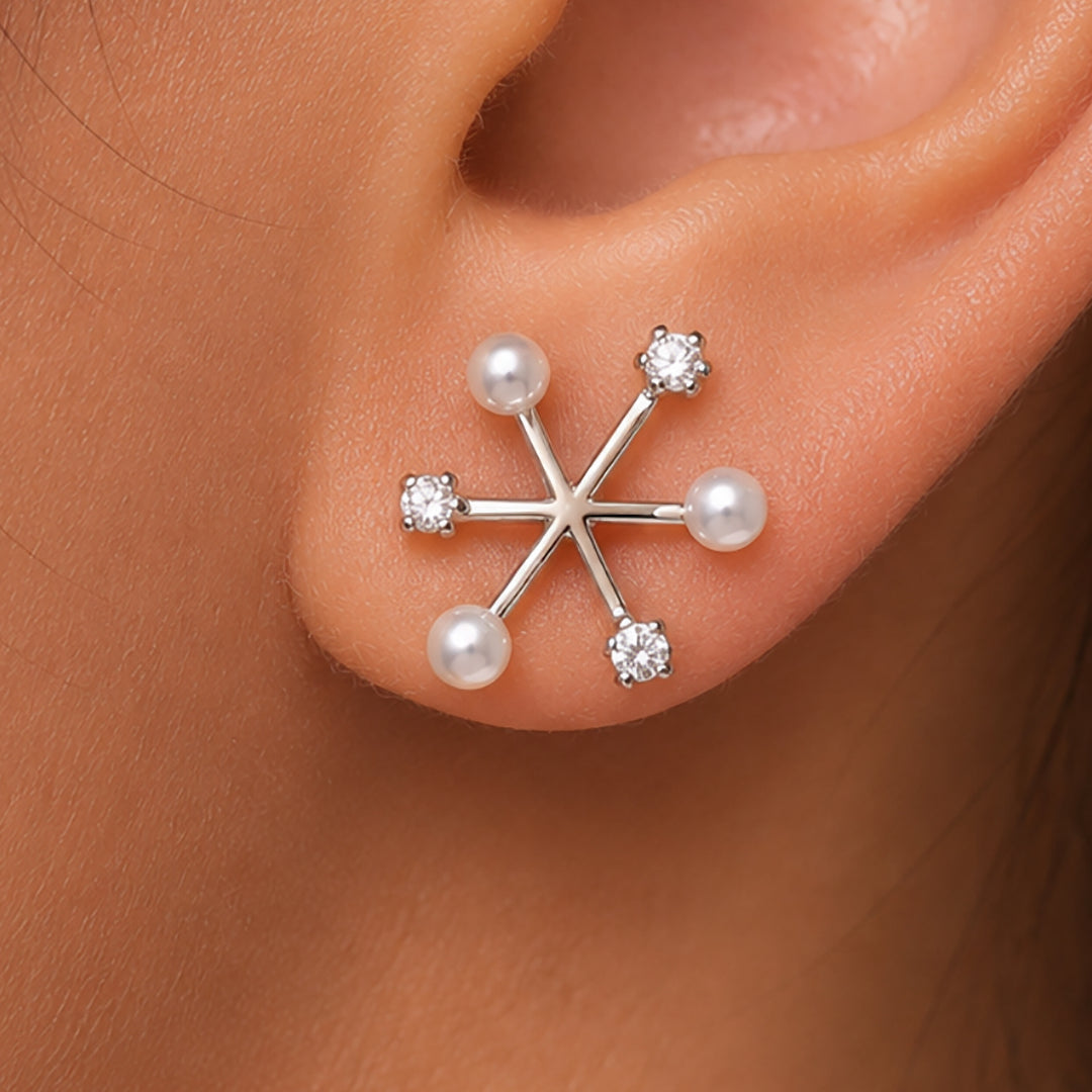 925 Sterling Silver Pearl And CZ Earrings, Silver Pearl Studs, Pearl Jewelry, June Birthstone Jewelry, Hypoallergenic Stud Earrings