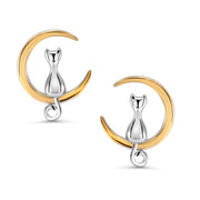 925 Sterling Silver Cat And Moon Stud Earrings,  Cat on moon Stud Earrings, Gift for cat lovers, Earrings for Gift, Cat moon jewelry, Pet jewlery