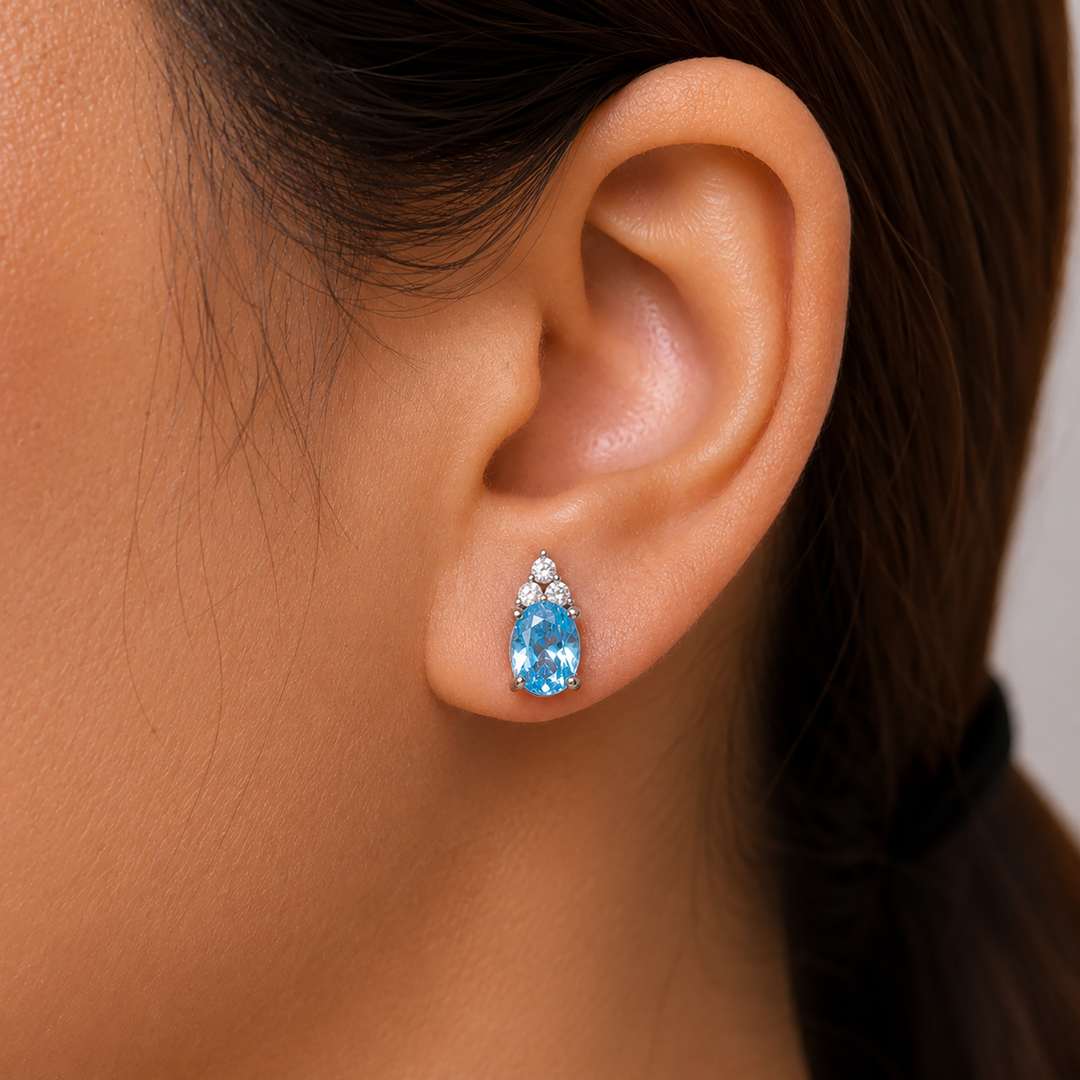 925 Sterling silver  Blue CZ Earrings, Silver Blue Stone CZ Studs, Simulated Sapphire Studs, September Birthstone Studs, Daily Wear Studs