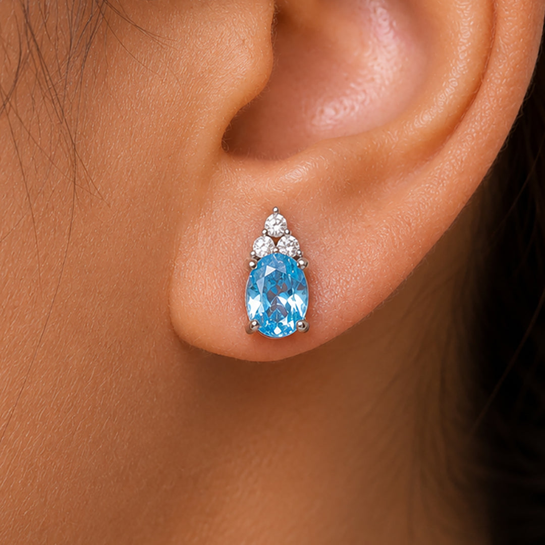 925 Sterling silver  Blue CZ Earrings, Silver Blue Stone CZ Studs, Simulated Sapphire Studs, September Birthstone Studs, Daily Wear Studs