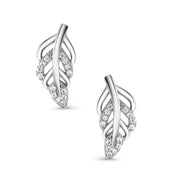 925 Sterling Silver Leaf Stud Earrings for Women, Dainty Hypoallergenic Small Earrings with AAA Cubic Zirconia, Nature Inspired Minimalist Jewelry Gift
