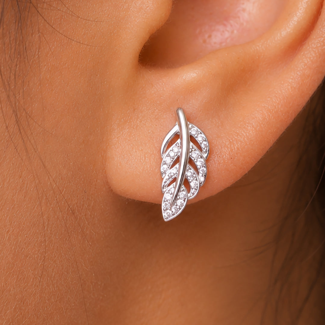 925 Sterling Silver Leaf Stud Earrings for Women, Dainty Small Earrings with AAA Cubic Zirconia, Nature Inspired Minimalist Jewelry Gift