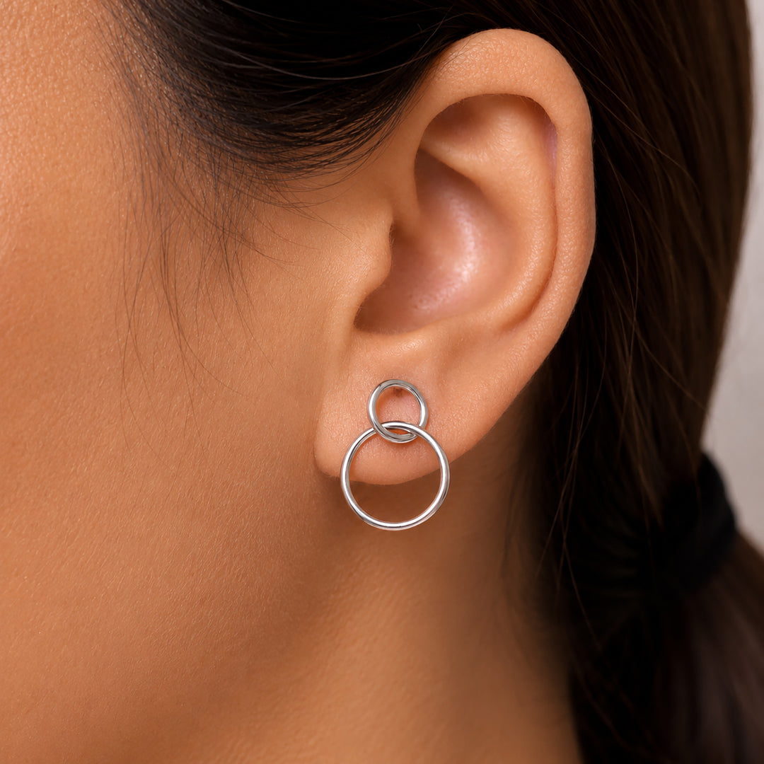 925 Sterling Silver Double Circle Earrings, Double circle Earrings, Karma Earrings,  Eternity circles Earrings, Daily Wear Earrings