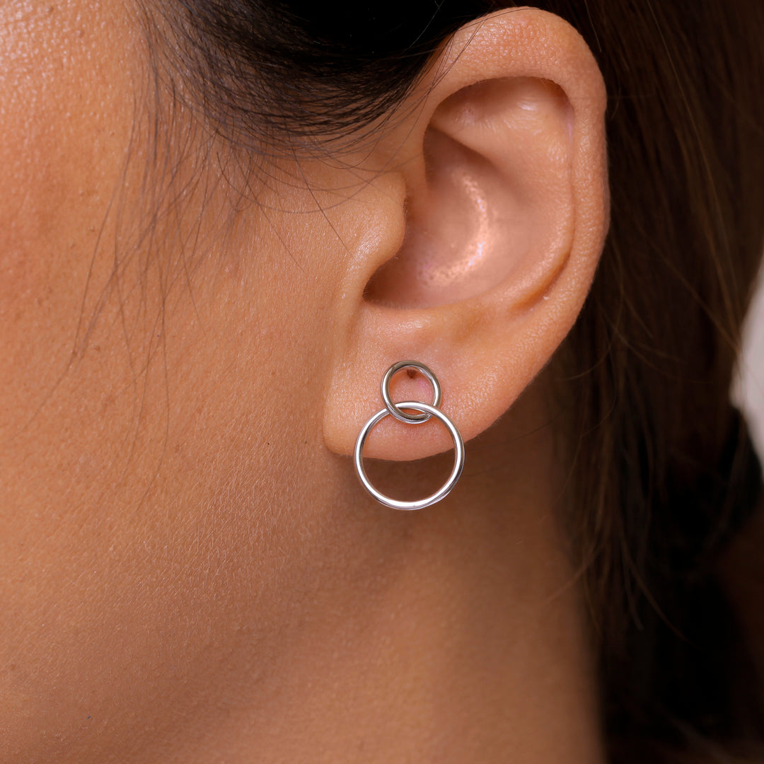 925 Sterling Silver Double Circle Earrings, Double circle Earrings, Karma Earrings,  Eternity circles Earrings, Daily Wear Earrings
