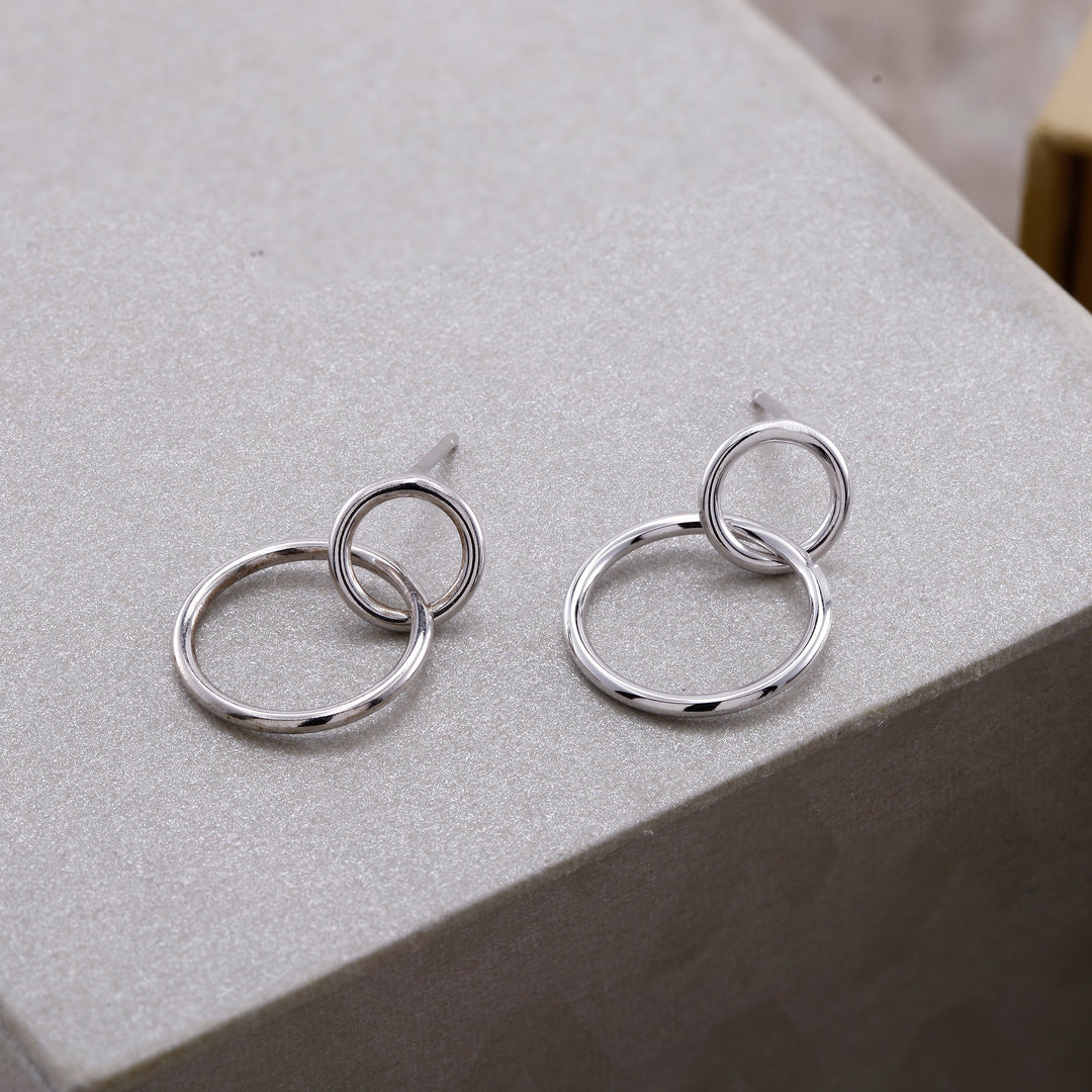925 Sterling Silver Double Circle Earrings, Double circle Earrings, Karma Earrings,  Eternity circles Earrings, Daily Wear Earrings