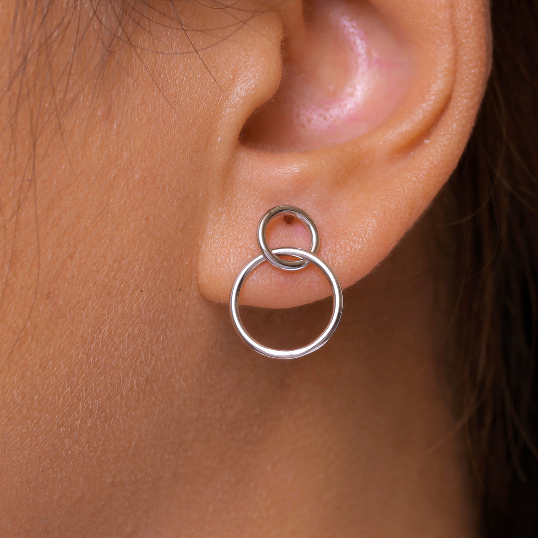 925 Sterling Silver Double Circle Earrings, Double circle Earrings, Karma Earrings,  Eternity circles Earrings, Daily Wear Earrings
