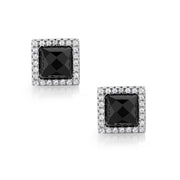925 Silver Black Onyx Stud Earrings, Halo Onyx Studs, Halo Stud Earrings, Hypoallergenic Stud Earrings