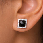 Load image into Gallery viewer, 925 Silver Black Onyx Stud Earrings, Halo Onyx Studs, Halo Stud Earrings, Hypoallergenic Stud Earrings