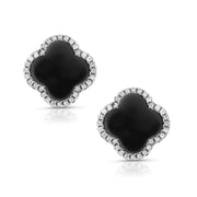 925 Sterling Silver Black Onyx Stud Earrings, Onyx silver Studs, Black Gemstone Studs, Clover Leaf Stud Earrings, Modern Studs, Classic Leaf Studs, Four Leaf Studs