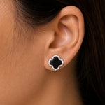 Load image into Gallery viewer, 925 Sterling Silver Black Onyx Stud Earrings, Onyx silver Studs, Black Gemstone Studs, Clover Leaf Stud Earrings, Modern Studs, Classic Leaf Studs, Four Leaf Studs