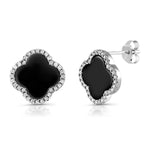 Load image into Gallery viewer, 925 Sterling Silver Black Onyx Stud Earrings, Onyx silver Studs, Black Gemstone Studs, Clover Leaf Stud Earrings, Modern Studs, Classic Leaf Studs, Four Leaf Studs
