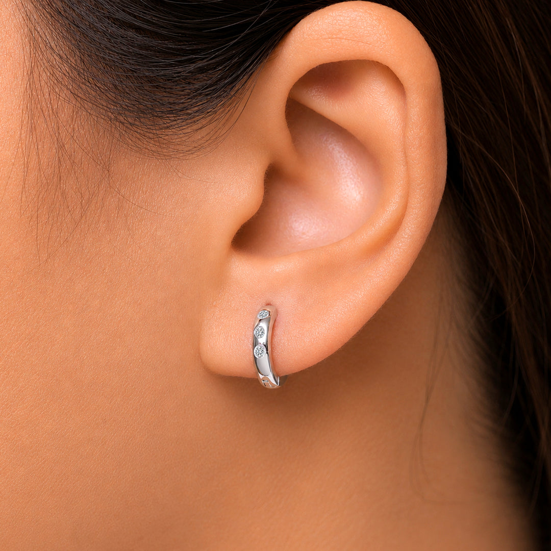 925 Sterling Silver Cubic Zirconia Huggie Hoop Earrings for Women | Small CZ Cartilage Hoops for Helix & 2nd Hole | Dainty Hypoallergenic Clicker Jewelry
