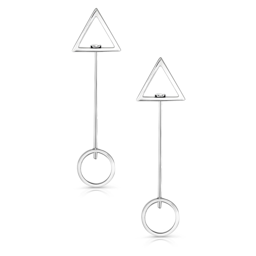 925 Sterling Silver Geometric Drop Earrings, Circle and Triangle Drop Earrings, Geometric Shape Earrings, Silver Dangle Earrings, Hypoallergenic Earring