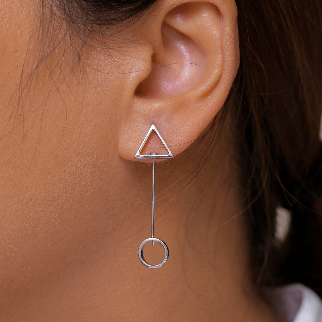 925 Sterling Silver Geometric Drop Earrings, Circle and Triangle Drop Earrings, Geometric Shape Earrings, Silver Dangle Earrings, Hypoallergenic Earring