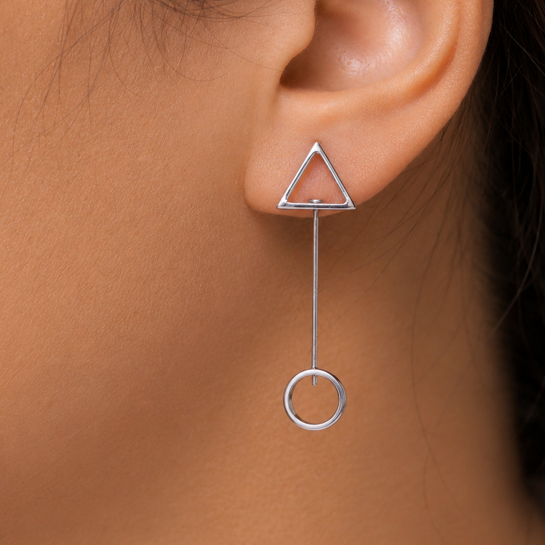 925 Sterling Silver Geometric Drop Earrings, Circle and Triangle Drop Earrings, Geometric Shape Earrings, Silver Dangle Earrings, Hypoallergenic Earring