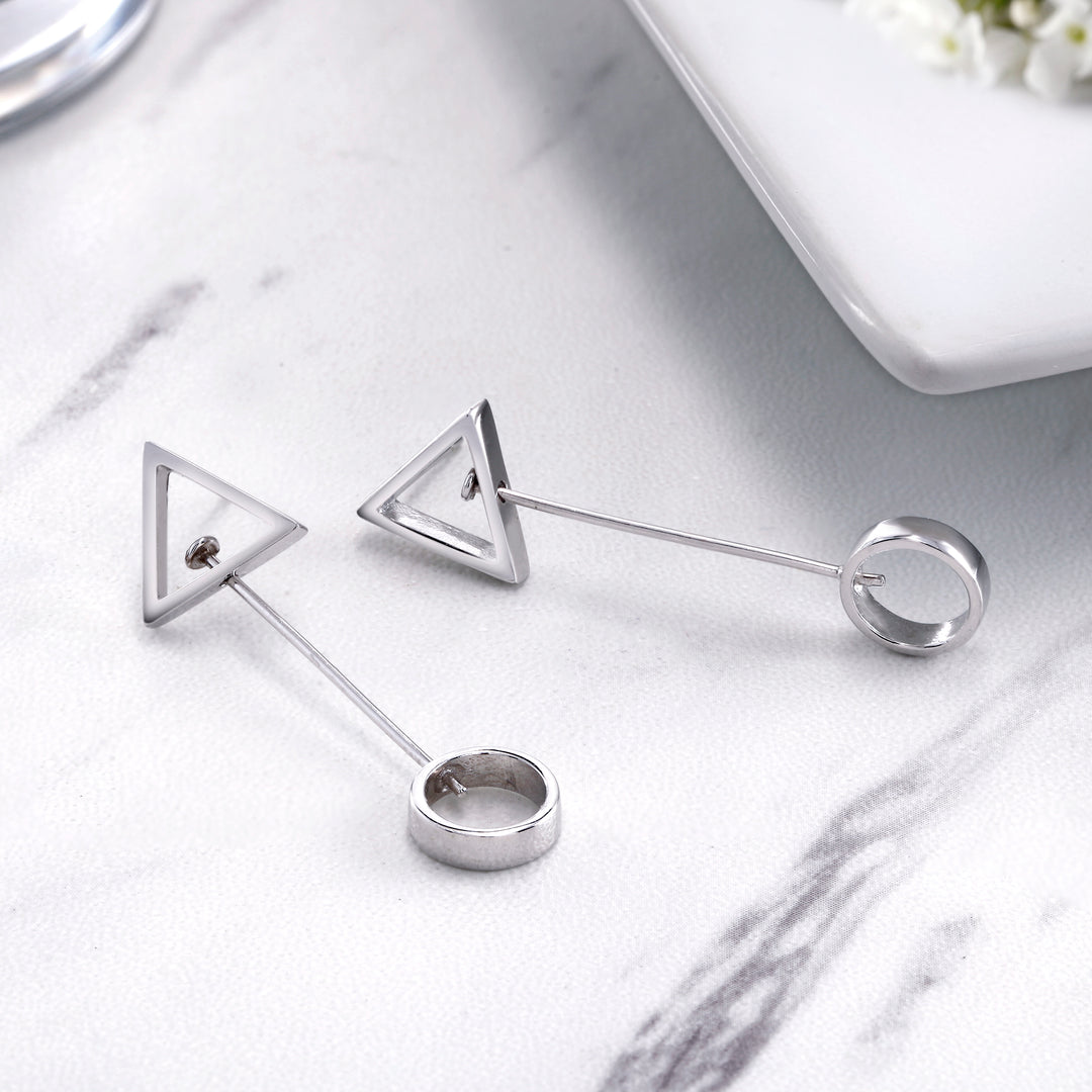 925 Sterling Silver Geometric Drop Earrings, Circle and Triangle Drop Earrings, Geometric Shape Earrings, Silver Dangle Earrings, Hypoallergenic Earring