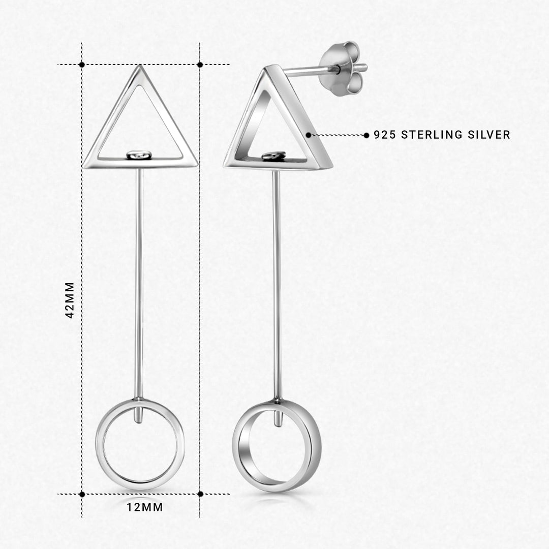925 Sterling Silver Geometric Drop Earrings, Circle and Triangle Drop Earrings, Geometric Shape Earrings, Silver Dangle Earrings, Hypoallergenic Earring