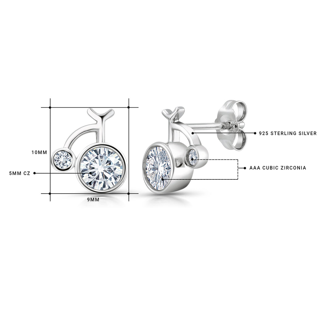 925 Sterling Silver Studs, Bicycle Stud Earrings, Hypoallergenic Studs, Silver Stud Earrings, Sparkly Stud Earrings, CZ Bicycle Studs