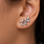 Load image into Gallery viewer, 925 Sterling Silver Leaf Stud Earrings for Women, Dainty Vine Climber Style Studs, Hypoallergenic Minimalist Botanical Jewelry Gift